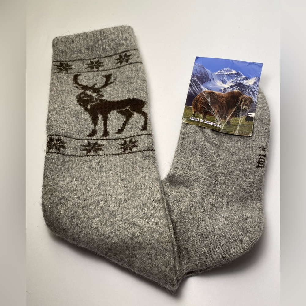 Yak wool blend knee high socks thermal grey M 38-40 Mongolia